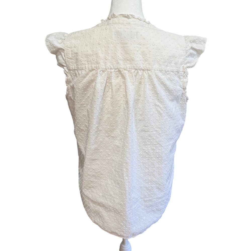 LOFT Womens White Floral Embroidered Ruffle Sleeveless Top Size M Cottagecore - Picture 2 of 9